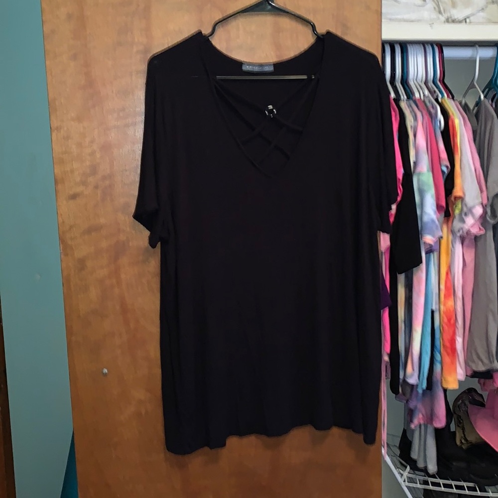 West coast love black cross neck blouse